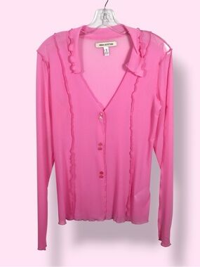 Urban Outfitters Pink Sheer Long Sleeve Top Women’s Medium Button Front Y2K
